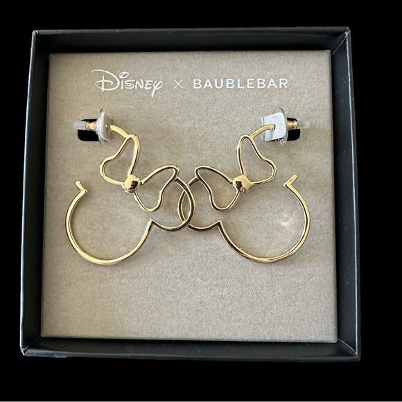 Disney X Baublebar Minnie Mouse Gold Tone Hoop Style Earrings - Picture 1 of 4